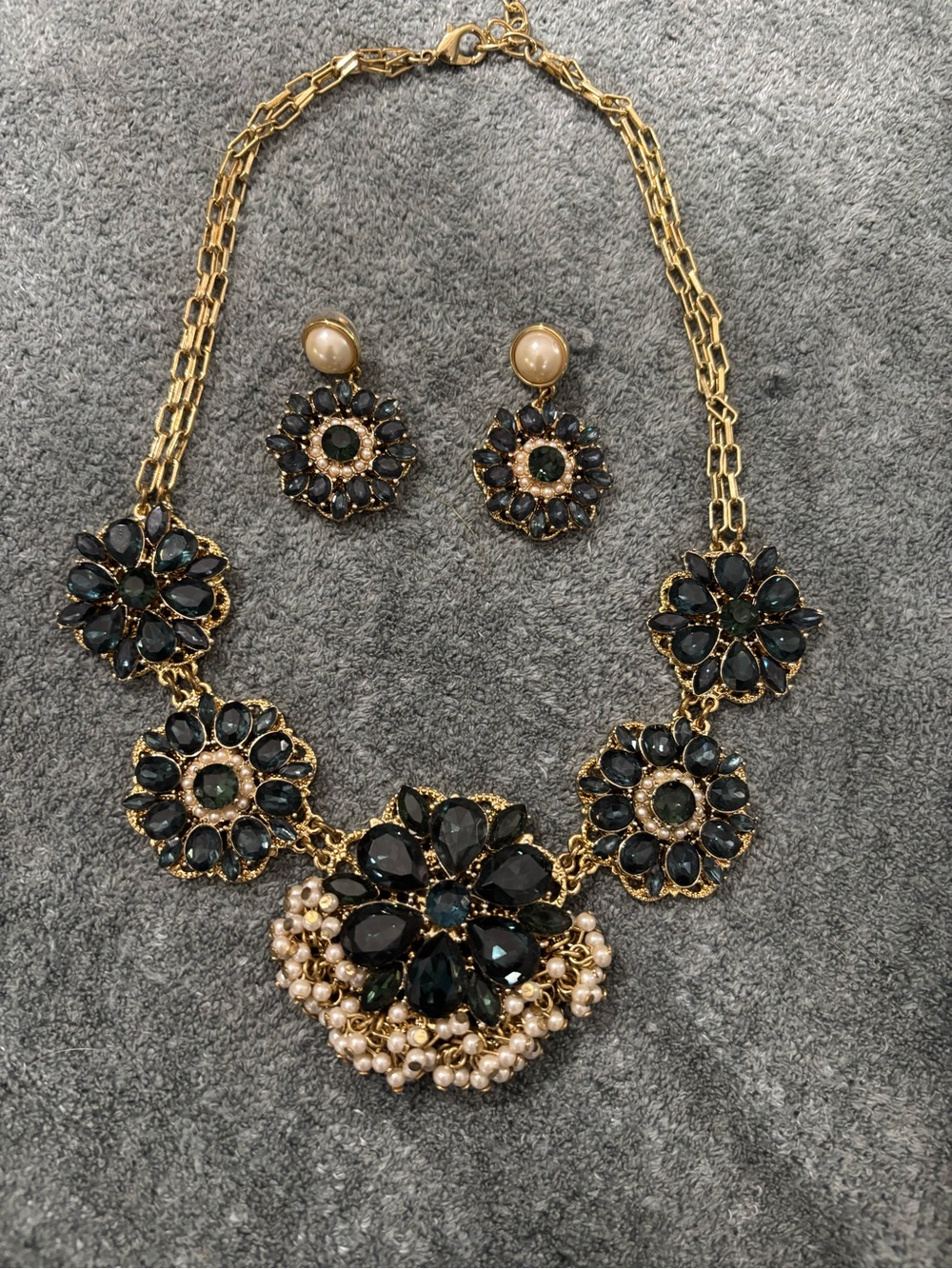 Gold-Tone Blue Crystal Floral Necklace & Earring Set